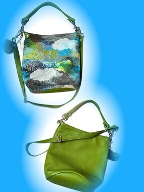 Willow + Luna Green leather fabric bucket bag Mt. Jumbo Alaska NWOT